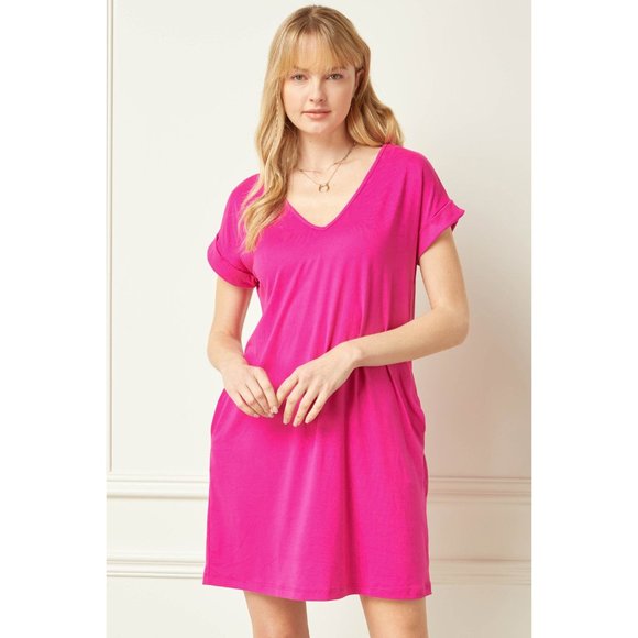 Entro Everyday Pocket Short Dress, Fuchsia - Picture 1 of 6